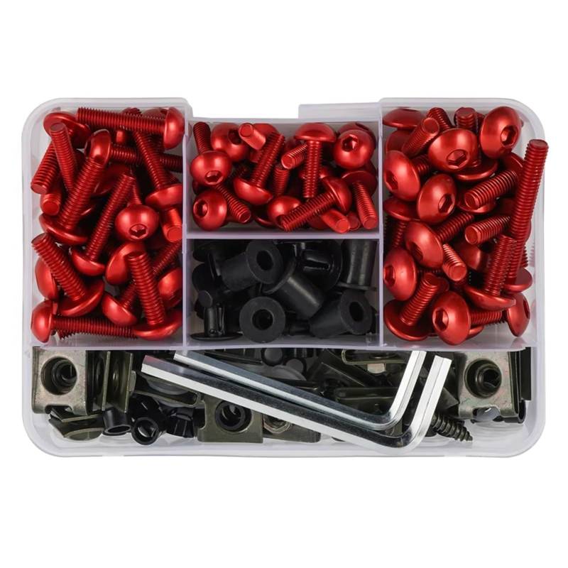 Naojino Kompatibel Mit 190-teiliges Motorrad-Verkleidungsschrauben-Set, Muttern-Clips, Muttern Und Schrauben-Set, Motorrad-Schrauben Motorrad Schrauben(Red) von Naojino