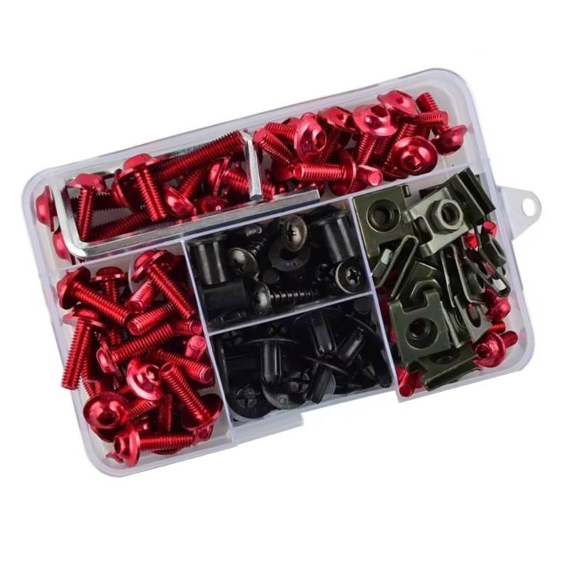 Naojino Kompatibel Mit Für 1000SX Für SX 650 1000 Motorrad-Verkleidungsschrauben-Schrauben-Set, Muttern-Clips, Schrauben Und Muttern-Set Motorrad Schrauben(Red) von Naojino