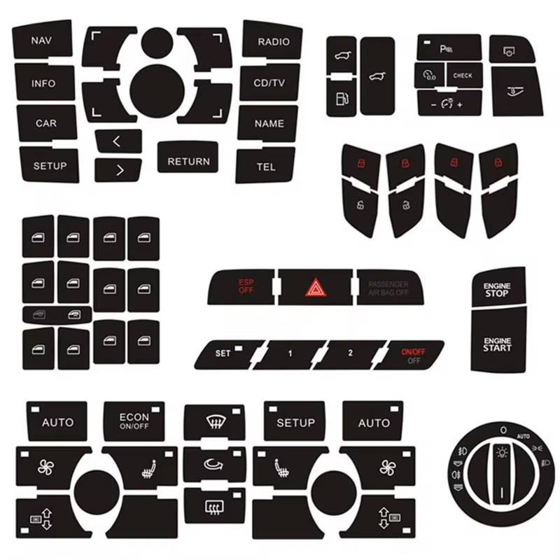 Naojino Kompatibel Mit Für Q7 2003 2004-2015 Für Radio Clima Scheinwerferknopf Aufkleber Reparatur Abgenutzter Knopfschalter Autoinnenraum Ersatzteile Auto Knopf Aufkleber von Naojino