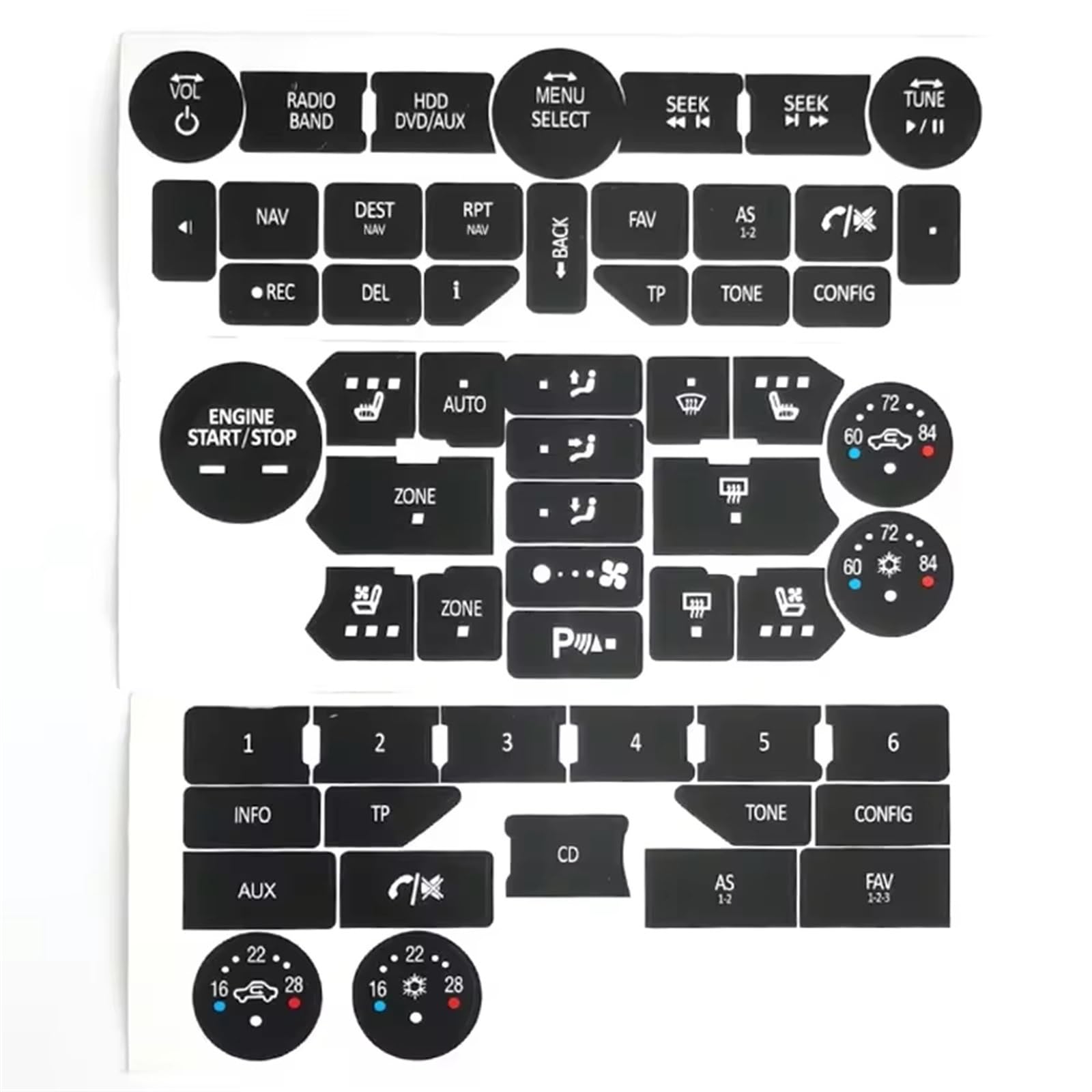 Naojino Kompatibel Mit SAAB Für Gen 3 Für 9-5NG 9-4X Autoinnenraum Multimedia Klimatisierungsknopf Reparatursatz Ersatzaufkleber Auto Knopf Aufkleber von Naojino