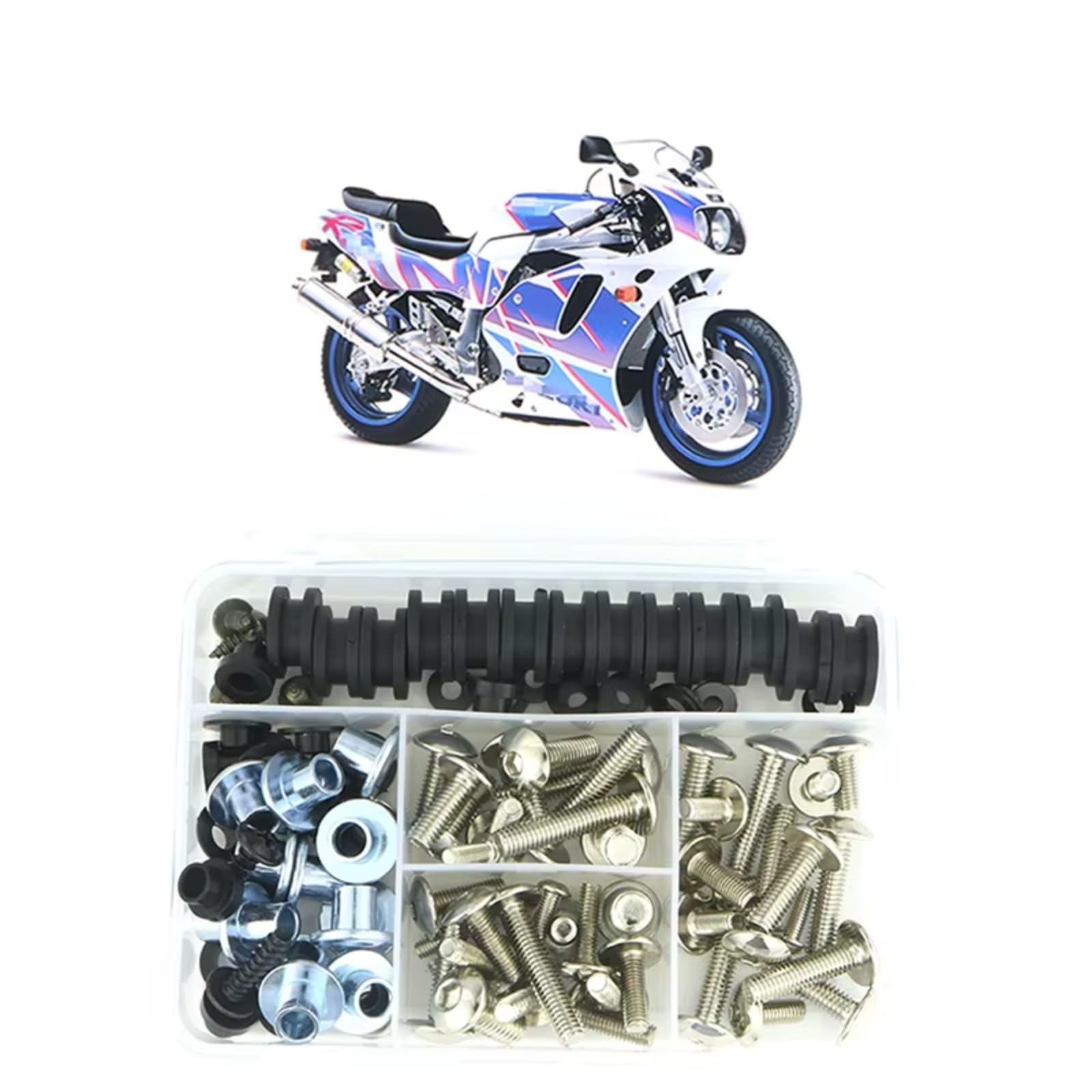 Naojino Kompatibel Mit Suzuki Für GSX-R 750 1992 1993 1994 1995 Motorrad-Verkleidungsschraubensatz Schrauben Stahlverkleidungsmuttern Abdeckschrauben Motorrad Schrauben(Silver) von Naojino