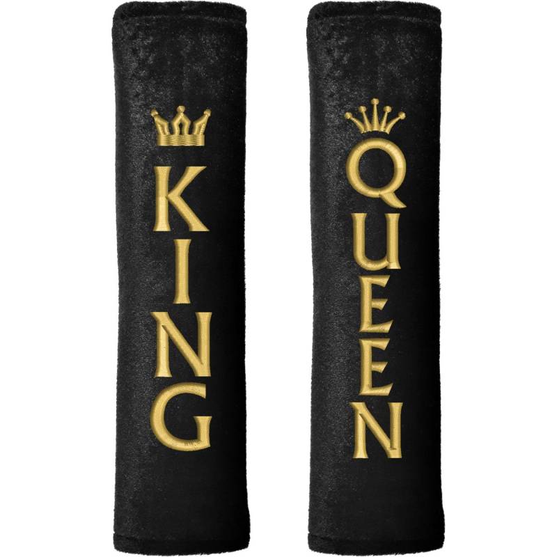 Nashville print factory 1 Paar Gurtpolster Gurtschoner mit Motiv King & Queen Bestickt | Stickerei in Gold mit Krone | Velour | 2 Motive (Motiv 2) von Nashville print factory