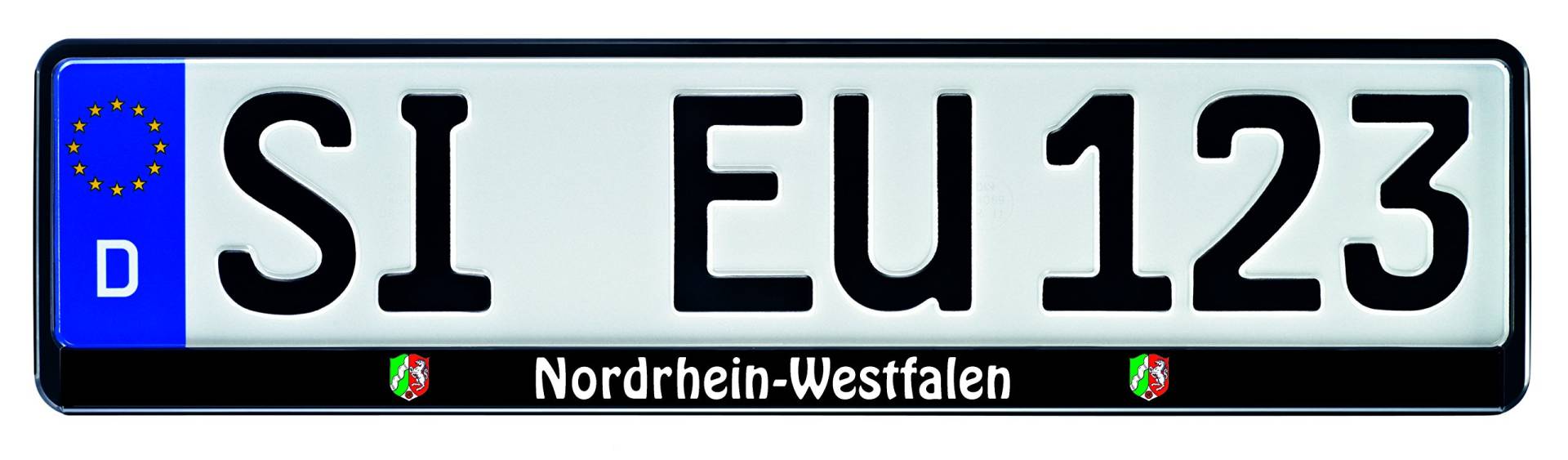 1 Paar Kennzeichenhalter schwarz mit Bundesland Motiv Wappen Bedruckt Kennzeichenhalterung Kennzeichenrahmen (Nordrhein-Westfalen) von Nashville print factory