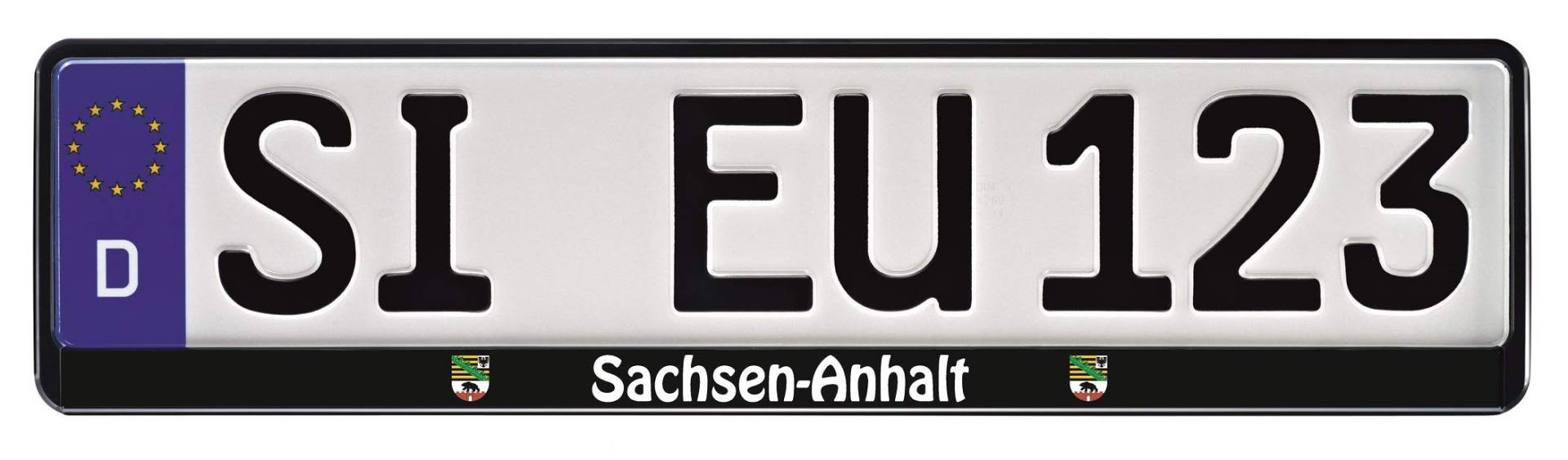 1 Paar Kennzeichenhalter schwarz mit Bundesland Motiv Wappen Bedruckt Kennzeichenhalterung Kennzeichenrahmen (Sachsen-Anhalt) von Nashville print factory