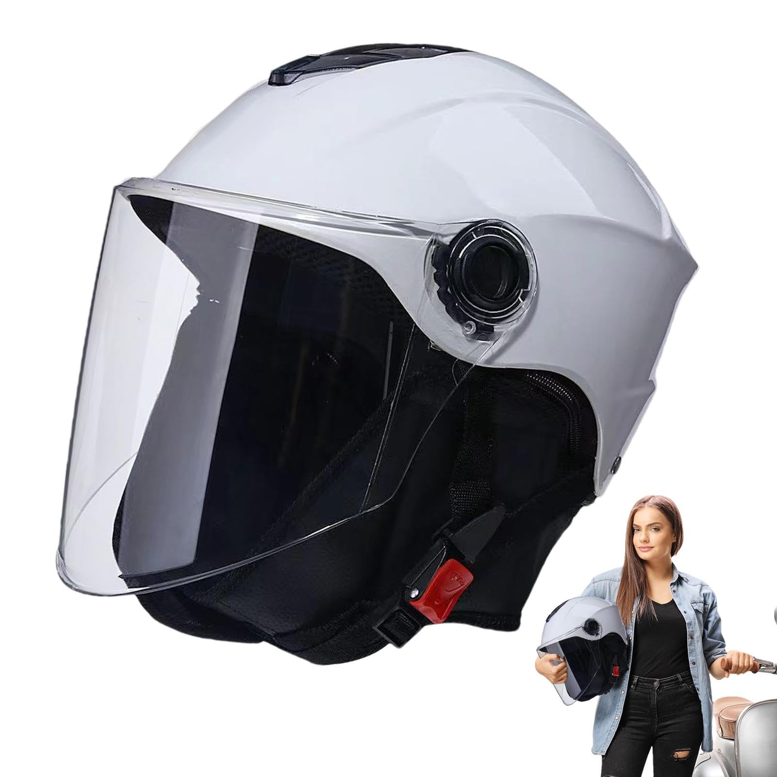 Nbbwwu Half Face Headwear, Motorrad Kopfbedeckung mit Visier, Roller Kopfbedeckung mit abnehmbarem Schal, Radfahren Kopfbedeckung für Roller und Motorrad von Nbbwwu