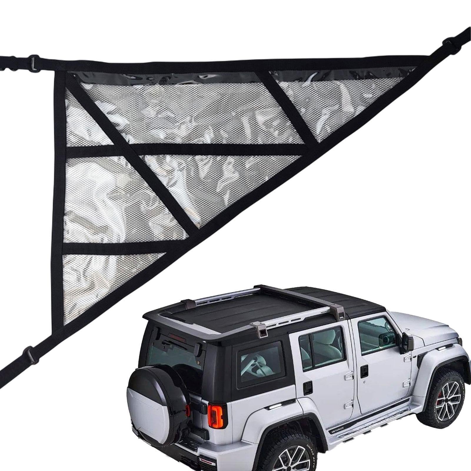 Carceiling Cargo Net | Triangle Car Ceiling Cargo Net Pocket | Adjustable Cross Strap Strengthen Load Car Ceiling Storage Net | Double Layer Mesh Car Organizer for Vehicles von Nbhuiakl