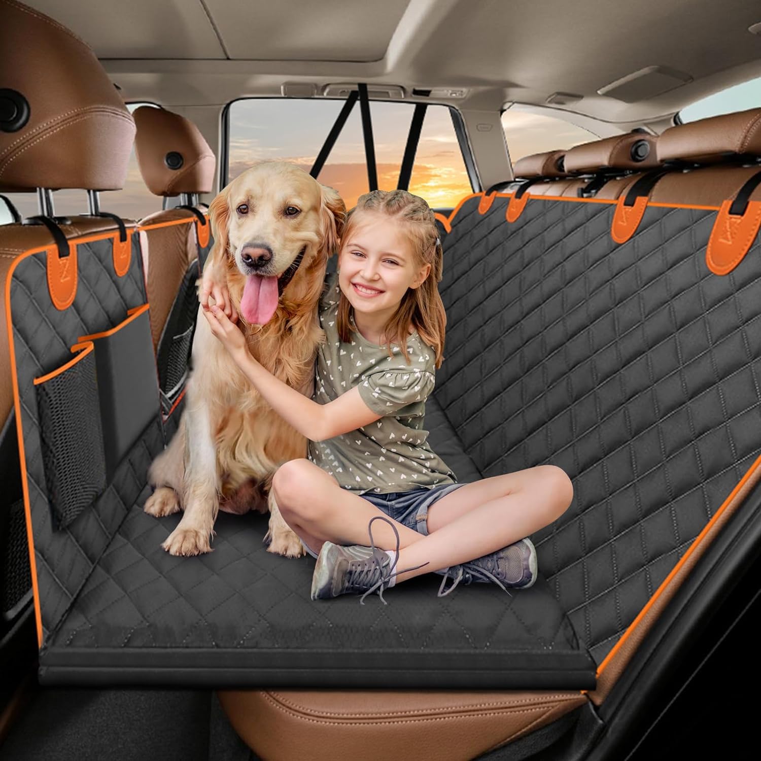 Hundedecke Auto Rückbank mit Harter Unterseite, Hundesitz Auto Rückbank Verbreitert, Hunde Autositz Rückbank mit Sicherheitsgurten, Hundesitzbezug Wasserdicht, Kratzfest Hundematte für Auto, SUV, LKW von Neccis