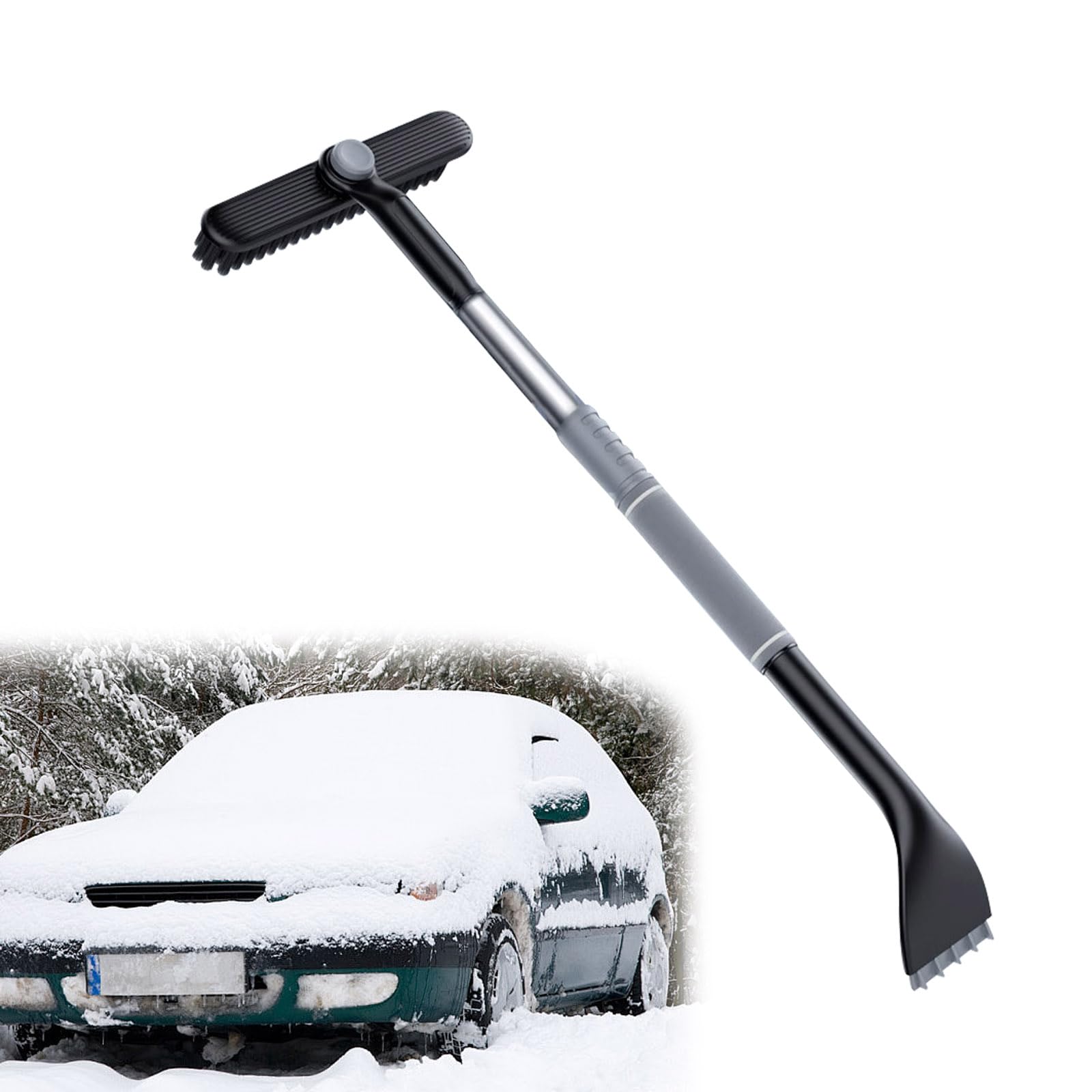 Necdeol Eiskratzer Auto mit Besen, 3-in-1-Multifunktions-Schneebürste, Einziehbare Eiskratzer Auto, Ice Scraper Remover mit 360° Drehbarem Bürstenkopf, Schneebesen Auto für Windschutzscheibe, Fenster von Necdeol