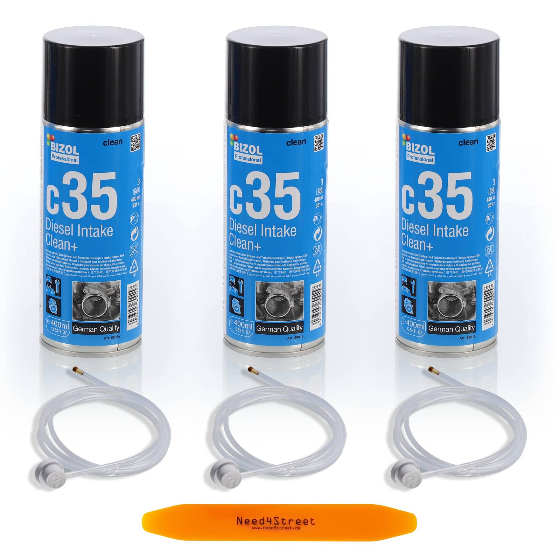 Need4Street 3er Pack BIZOL Diesel Intake Clean+ C35 Turbolader Reiniger 400ml mit Entriegelungskeil, AGR Reiniger Diesel zur Reinigung von Luftansaugsystemen, reduziert Kraftstoffverbrauch von Need4Street