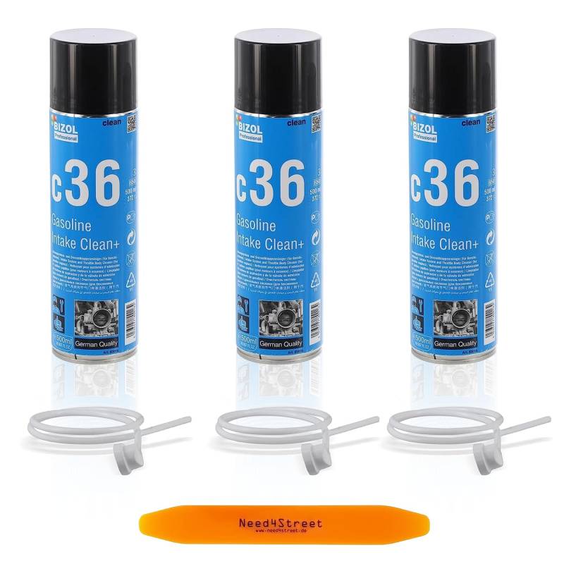 Need4Street 3er Pack BIZOL Gasoline Intake Clean+ C36 Drosselklappenreiniger 500ml mit Entriegelungskeil, Benzin Additiv für Starke Verschmutzungen an Injektoren und Ventilen von Need4Street