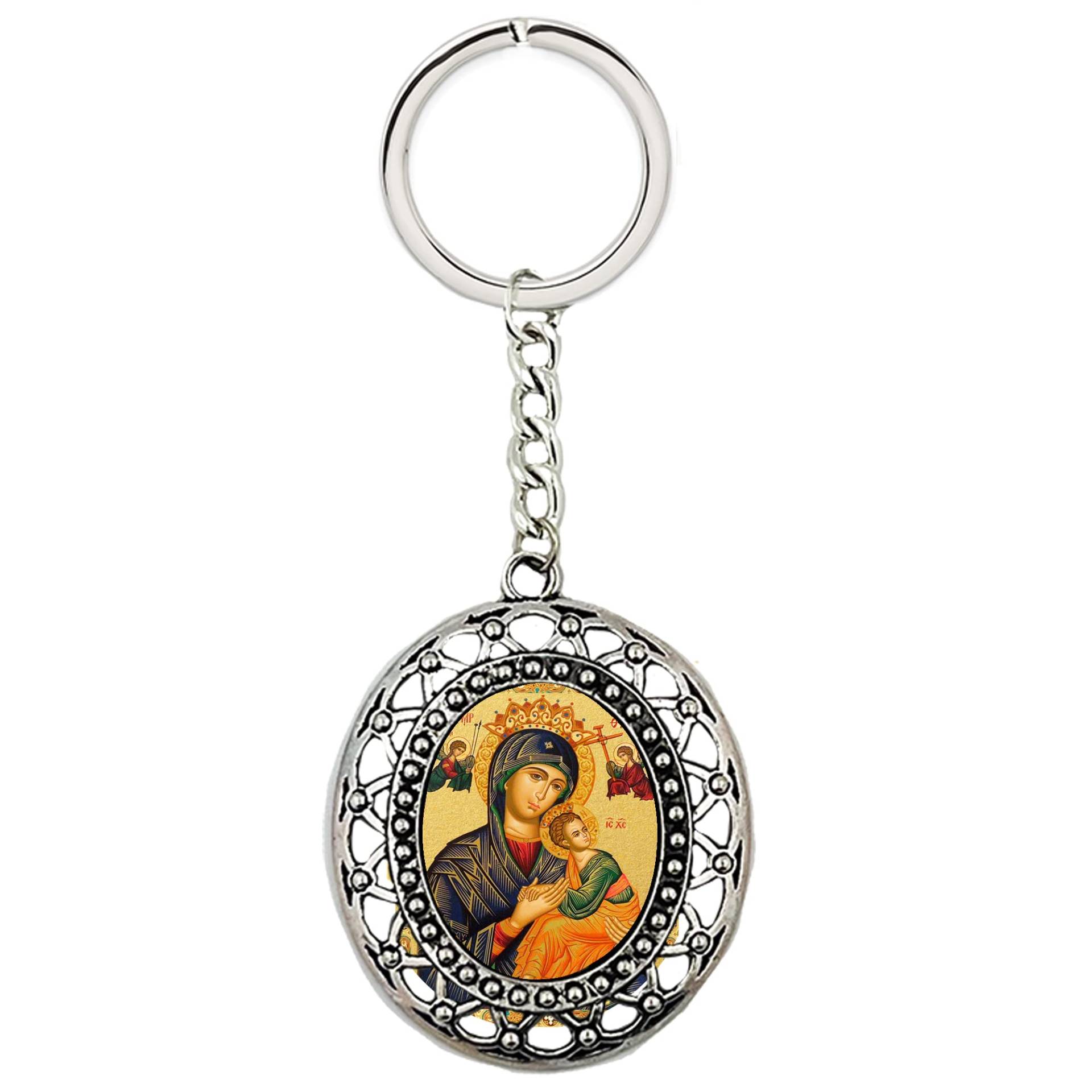 Needzo Ewige Hilfe Jungfrau Maria und Christus Ikone Schlüsselanhänger, orthodoxe, katholische, christliche, religiöse Gastgeschenke und Geschenkideen, 11,4 cm, silber, 4 1/4 inch von Needzo