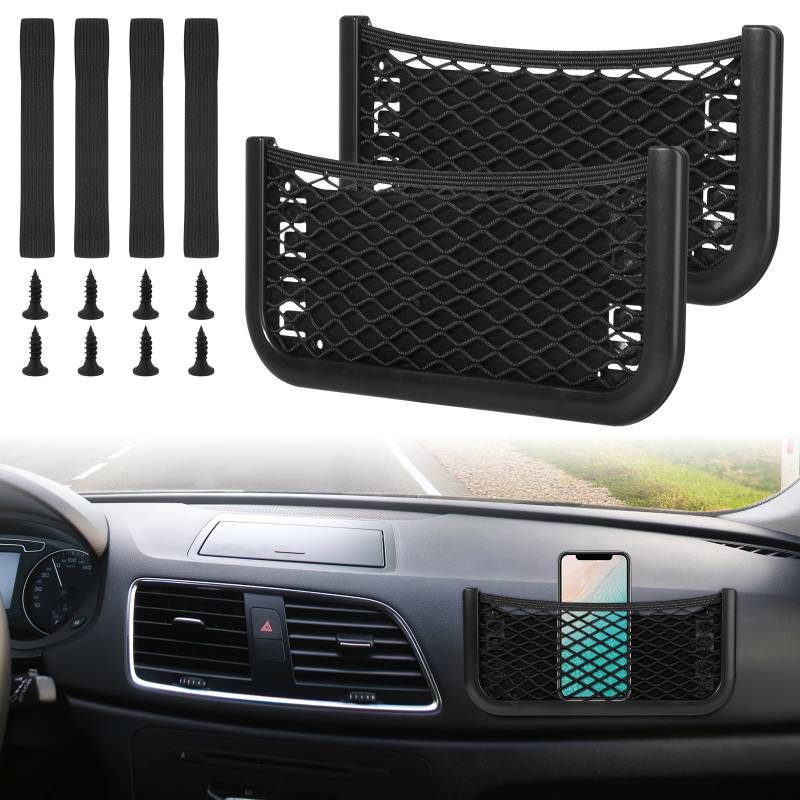 Auto Aufbewahrungsnetz, 2 Stück Selbstklebendes Netztasche Auto, Elastisch Ablagenetz mit Gummiband und Schraube, Kofferraum Netztasche Gepäcknetz 26 x 12cm für Wohnmobil, Boote, Zuhause von Neerow