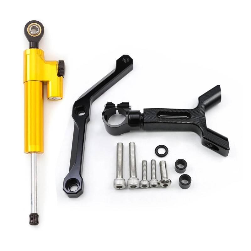 Motorräder Aluminium Dämpfer Carbon Motorrad Lenkung Dämpfer Stabilisator Halterung Montage Kit Für Triumph Für Street Triple 765 S/R RS 2017-2022 Dämpfer Lenkungsstabilisator(Gold Set) von Neini