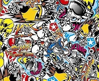 Neoxxim 13.75€/m2 Stickerbomb Folie - SKULL BUNT - 200 x 152 cm BLASENFREI selbstklebend flexibel Lackschutz Folie Deko Folie folieren Car Wrapping von Neoxxim