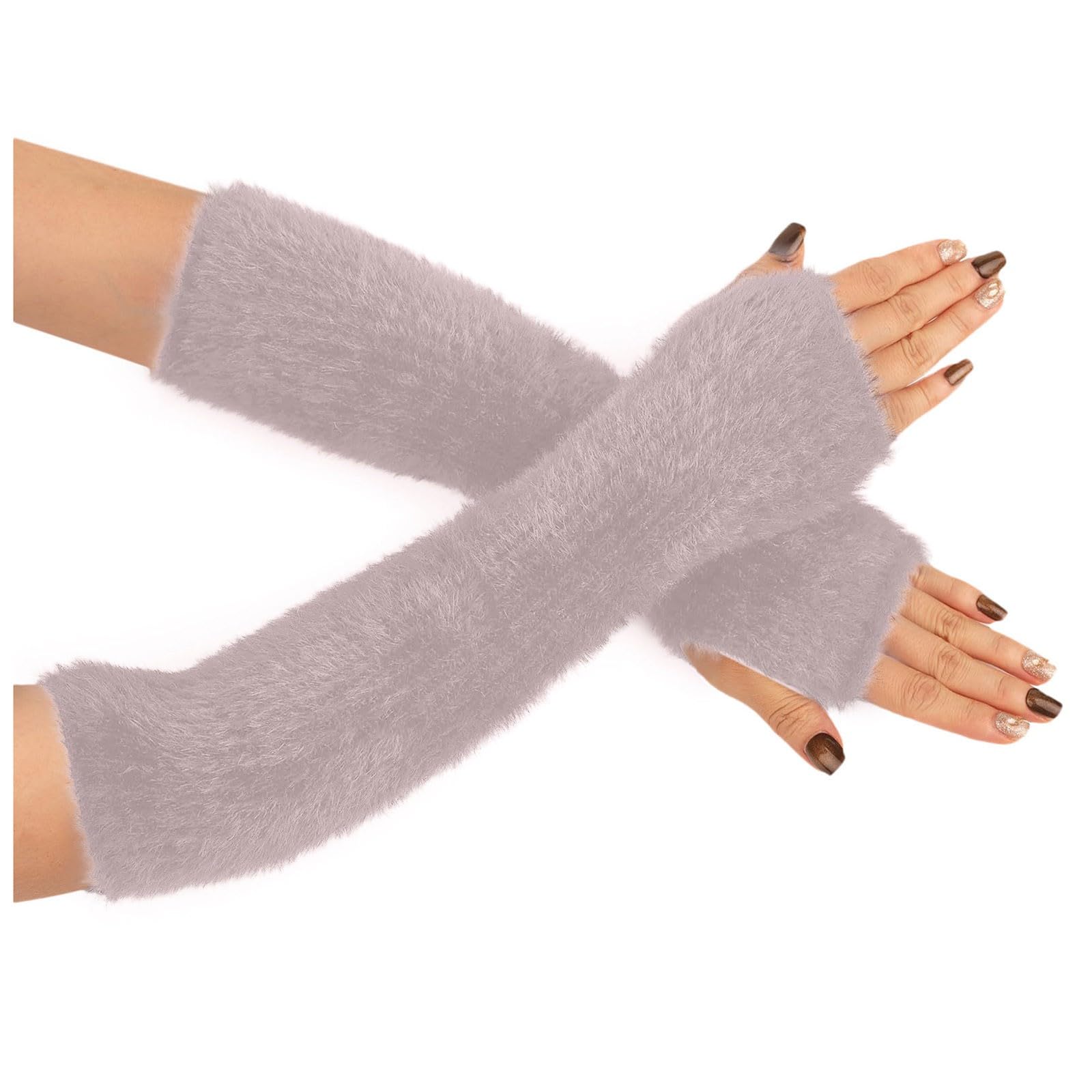 Damen Nerz Halbarm Armstulpen Lange Ärmel Winter Handgelenk Warm Warm Halbfinger Handschuhe Latex Strümpfe Lang (Grey, One Size) von NerYuo