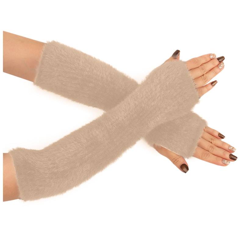 Damen Nerz Halbarm Armstulpen Lange Ärmel Winter Handgelenk Warm Warm Halbfinger Handschuhe Latex Strümpfe Lang (Khaki, One Size) von NerYuo