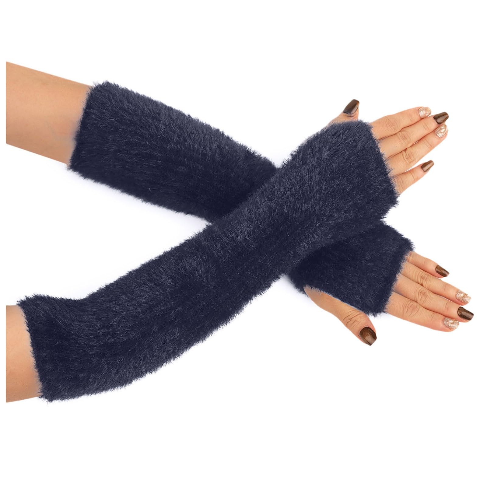 Damen Nerz Halbarm Armstulpen Lange Ärmel Winter Handgelenk Warm Warm Halbfinger Handschuhe Latex Strümpfe Lang (Navy, One Size) von NerYuo