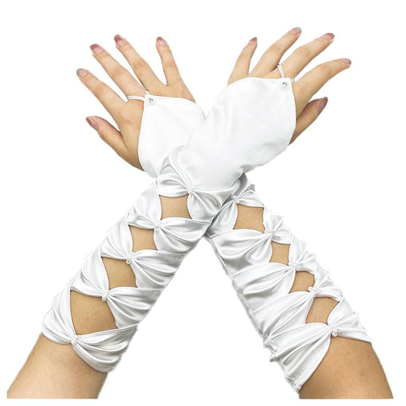 Damen Strickwolle Halbfinger Lange Handschuhe Herbst und Winter Frauen Warm Tau Finger Ärmel Zerknittert Lange Handschuhe Frauenhandschuhe (White, One Size) von NerYuo