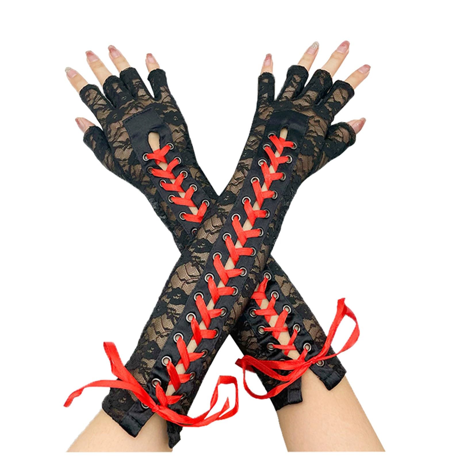 Damen Strickwolle Halbfinger Lange Handschuhe Herbst und Winter Frauen Warm Tau Finger Ärmel Zerknittert Lange Handschuhe Handschuhe Touchscreen Damen Wolle (Red, One Size) von NerYuo