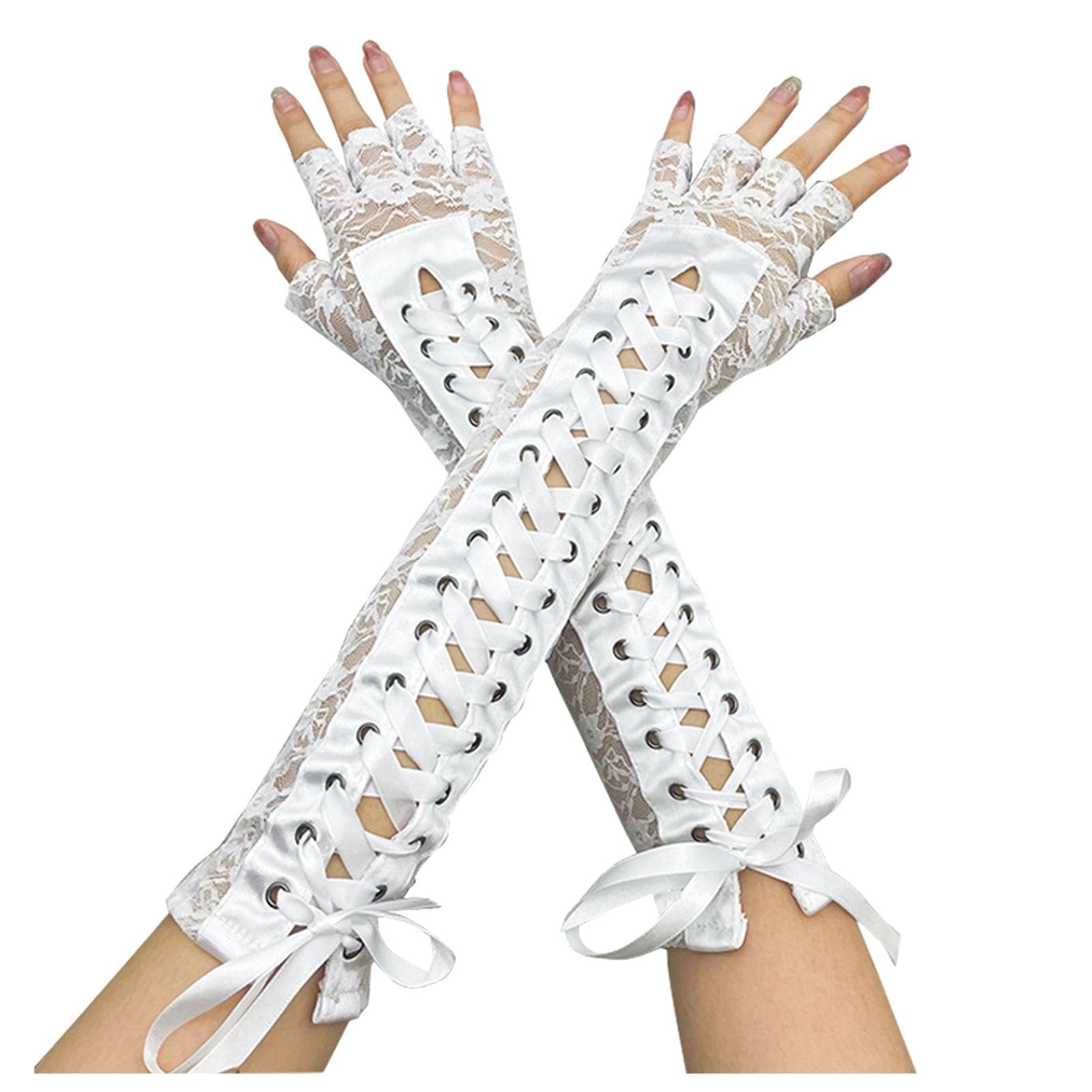 Damen Strickwolle Halbfinger Lange Handschuhe Herbst und Winter Frauen Warm Tau Finger Ärmel Zerknittert Lange Handschuhe Handschuhe Touchscreen Damen Wolle (White, One Size) von NerYuo