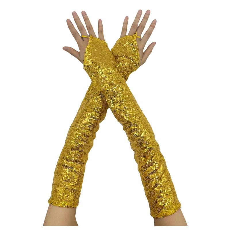 Damen Strickwolle Halbfinger Lange Handschuhe Herbst und Winter Frauen Warm Tau Finger Ärmel Zerknittert Lange Handschuhe Satin Kleid Kurz (Gold, One Size) von NerYuo