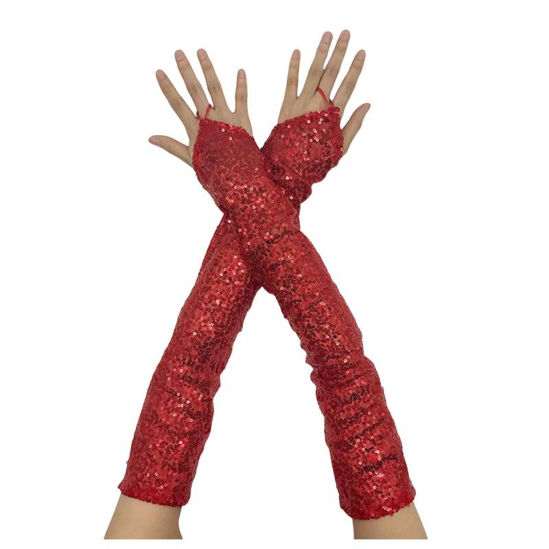 Damen Strickwolle Halbfinger Lange Handschuhe Herbst und Winter Frauen Warm Tau Finger Ärmel Zerknittert Lange Handschuhe Satin Kleid Kurz (Red, One Size) von NerYuo