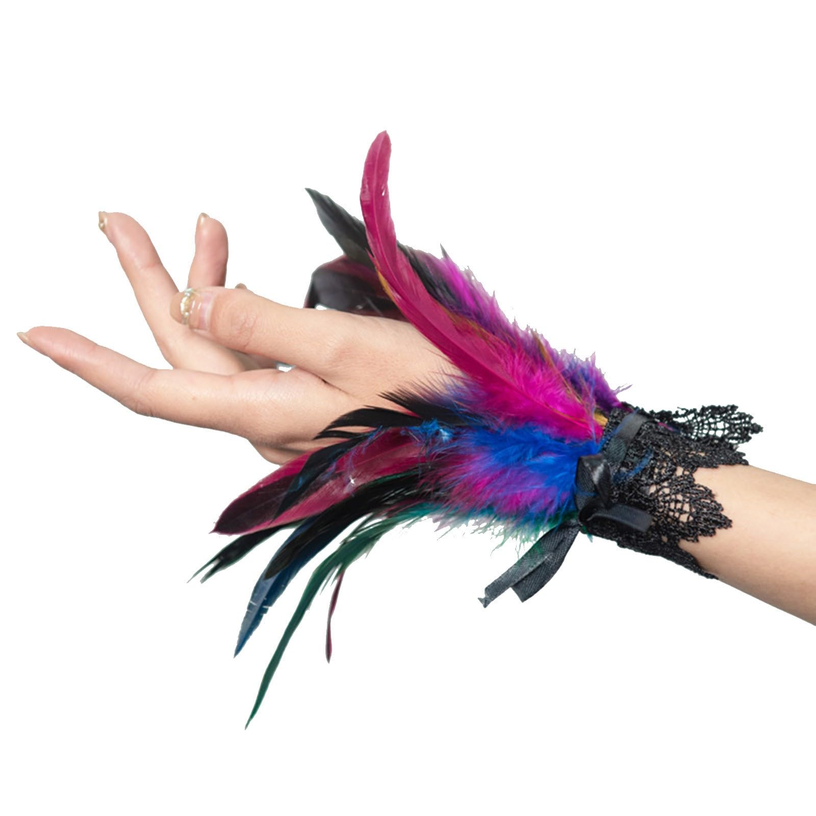 Feder-Armband, Spitze, Handgelenk, Gothic-Stil, Armband, Abschlussball, Leistung, Handgelenksmanschetten, Zubehör Herren Winterhandschuhe Gefüttert (One Size) von NerYuo