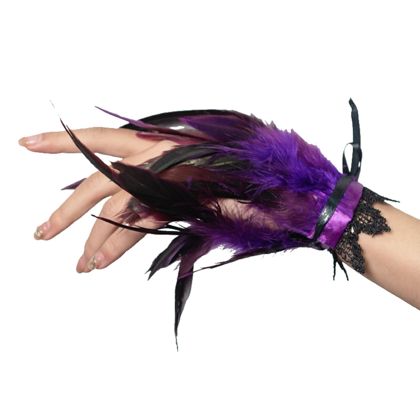 Feder-Armband, Spitze, Handgelenk, Gothic-Stil, Armband, Abschlussball, Leistung, Handgelenksmanschetten, Zubehör Herren Winterhandschuhe Gefüttert (Purple, One Size) von NerYuo