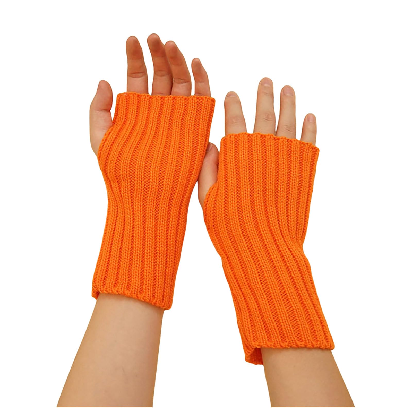 Frauen süße Herbst und Winter einfarbig gestrickt halb gestrickte Wollhandschuhe Handschuhe Damen Winter Warm Gefüttert (Orange, One Size) von NerYuo