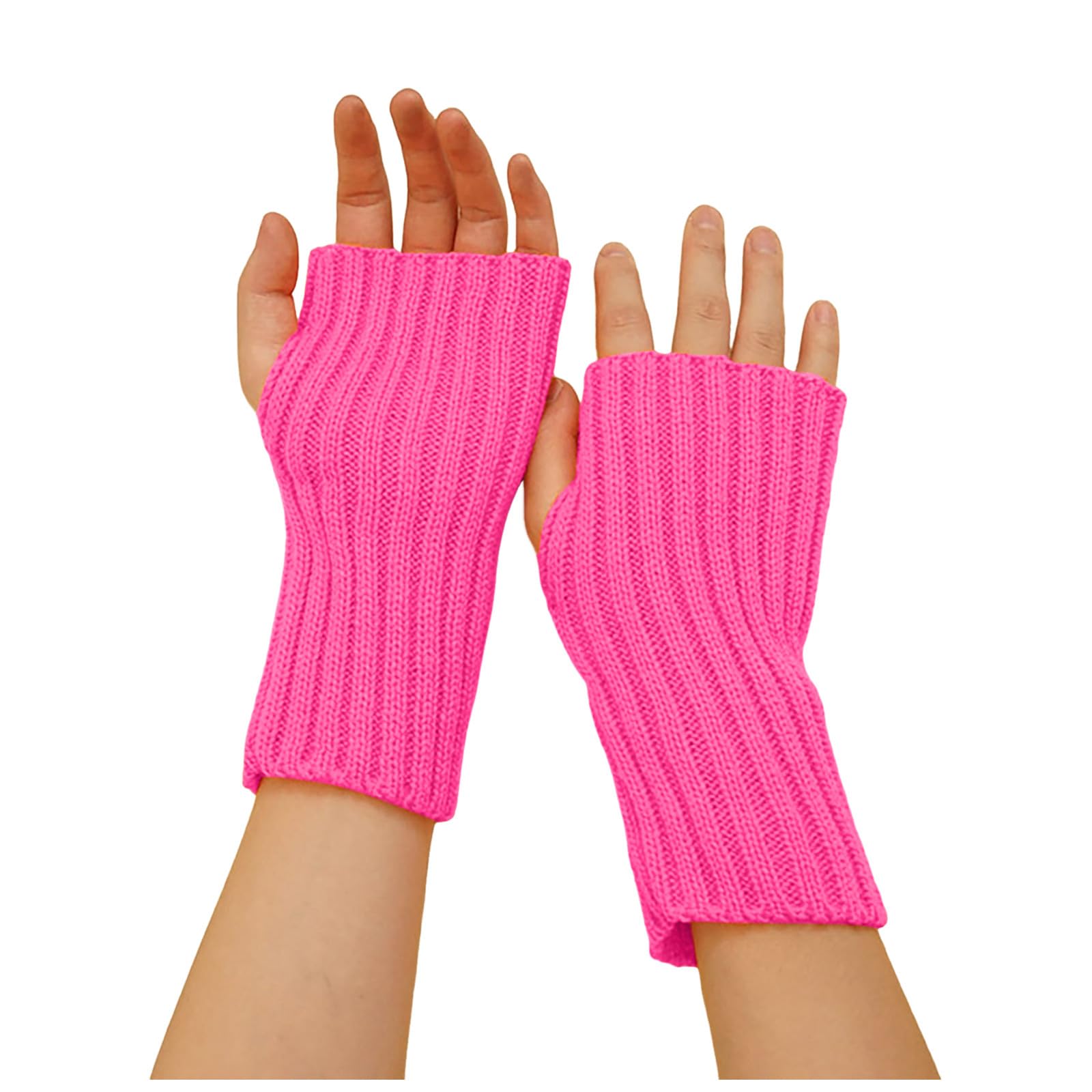 Frauen süße Herbst und Winter einfarbig gestrickt halb gestrickte Wollhandschuhe Handschuhe Damen Winter Warm Gefüttert (Red, One Size) von NerYuo