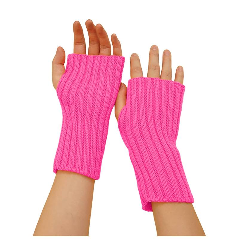 Frauen süße Herbst und Winter einfarbig gestrickt halb gestrickte Wollhandschuhe Handschuhe Damen Winter Warm Gefüttert (Red, One Size) von NerYuo