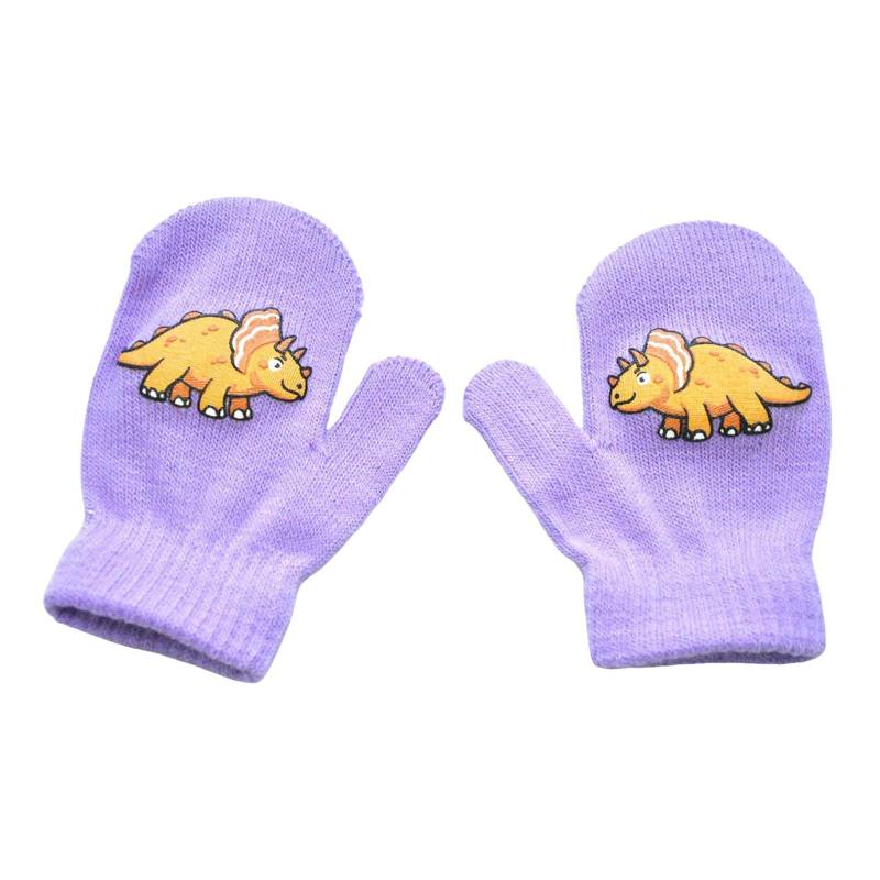 Kinder Winter Warm Gepolsterte Verdickte Gestrickte Handschuhe Niedlichen Cartoon Kleine Dinosaurier Muster Tasche Junge Handschuhe Kinderhandschuhe Armstulpen Damen Schwarz (Purple, 1-3 Years) von NerYuo