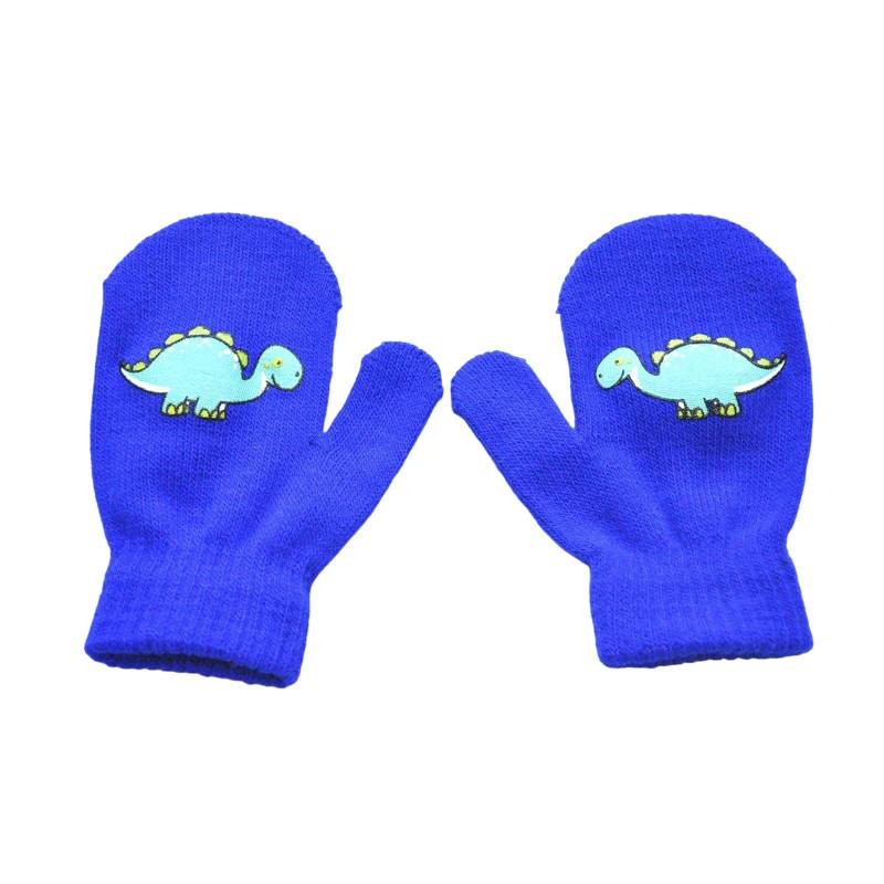 Kinder Winter Warm Gepolsterte Verdickte Gestrickte Handschuhe Niedlichen Cartoon Kleine Dinosaurier Muster Tasche Junge Handschuhe Kinderhandschuhe Armstulpen Damen Schwarz (Sky Blue, 1-3 Years) von NerYuo