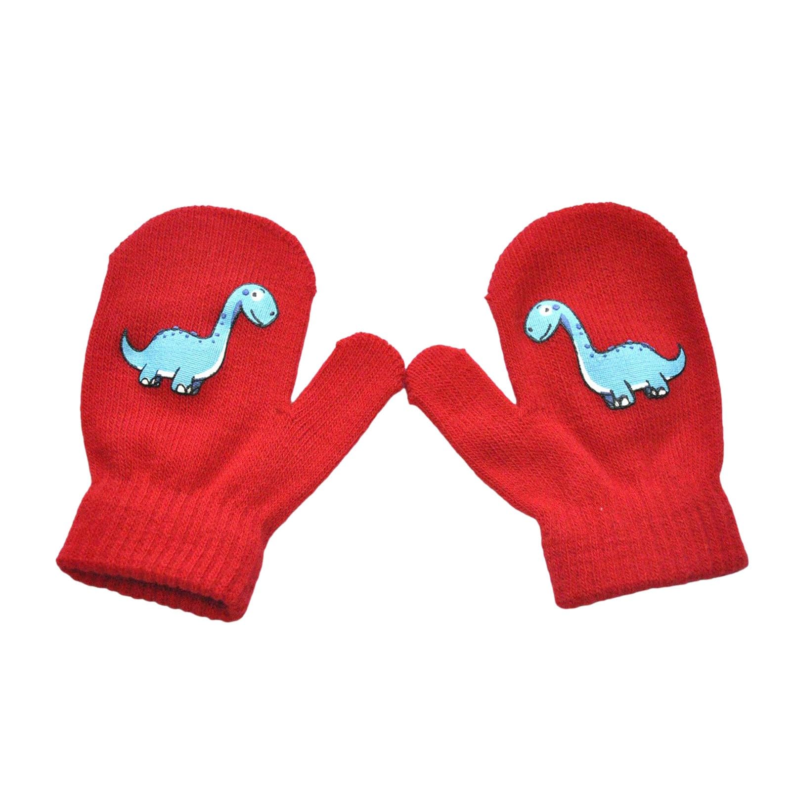 Kinder Winter Warm Gepolsterte Verdickte Gestrickte Handschuhe Niedlichen Cartoon Kleine Dinosaurier Muster Tasche Junge Handschuhe Kinderhandschuhe Armstulpen Damen Schwarz Fischnetz (Red, 1-3 Years) von NerYuo