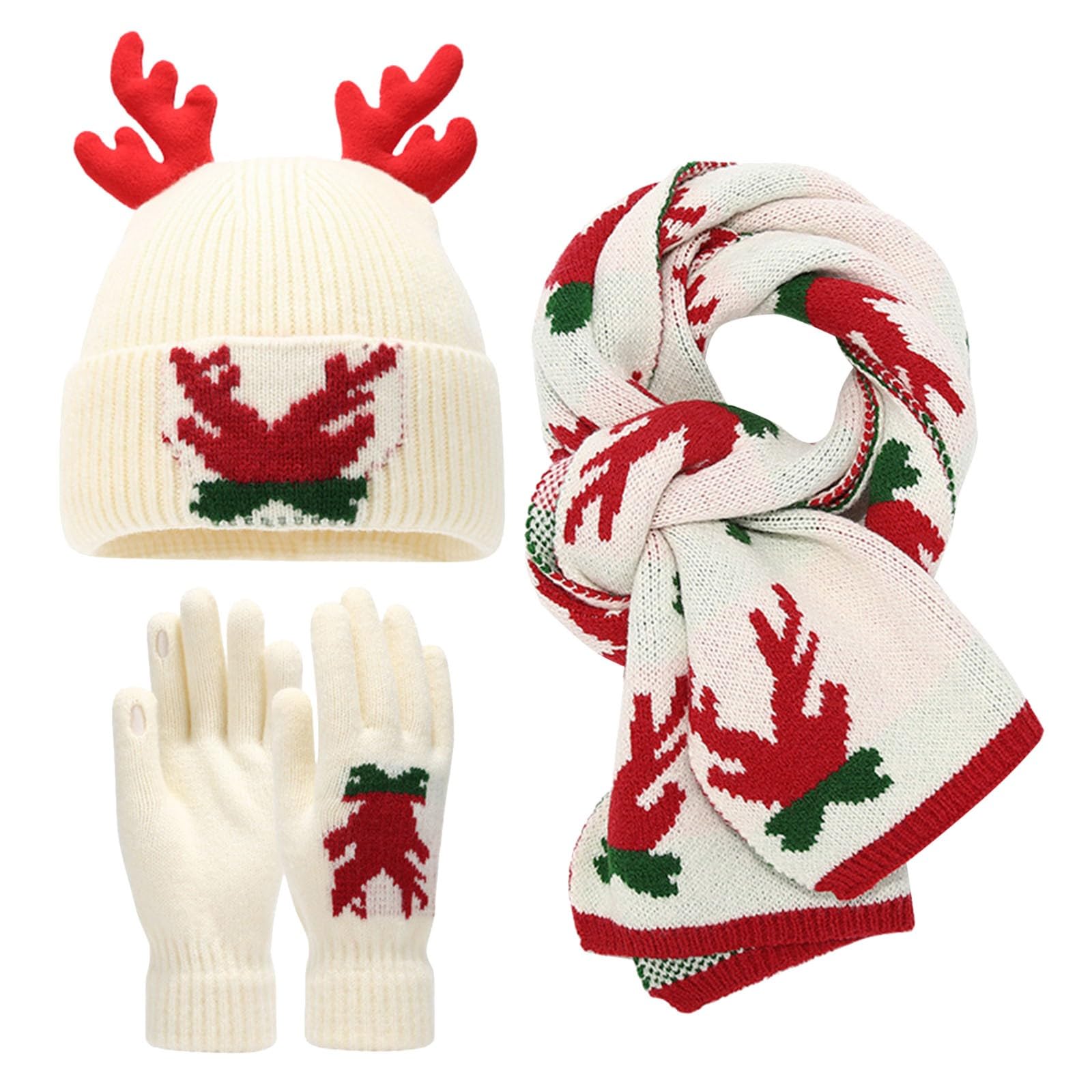 Kindermütze, Schal, Handschuhe, dreiteilig, ein Set mit warmer Herbst- und Wintermütze Handschuhe Kostüm Schwarz (White, One Size) von NerYuo