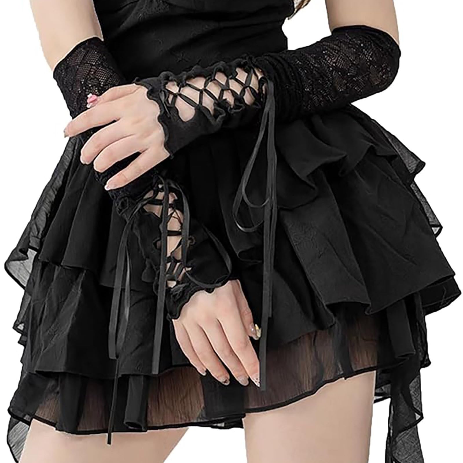 NerYuo Armstulpen für Damen aus Spitze für den Sommer, dünne lange Armstulpen, Schieber, Daumen inklusive, Spitzenstoff, Sonnenschutz, Autofahren, Hochzeiten, Damenhandschuhe (Black, One Size) von NerYuo