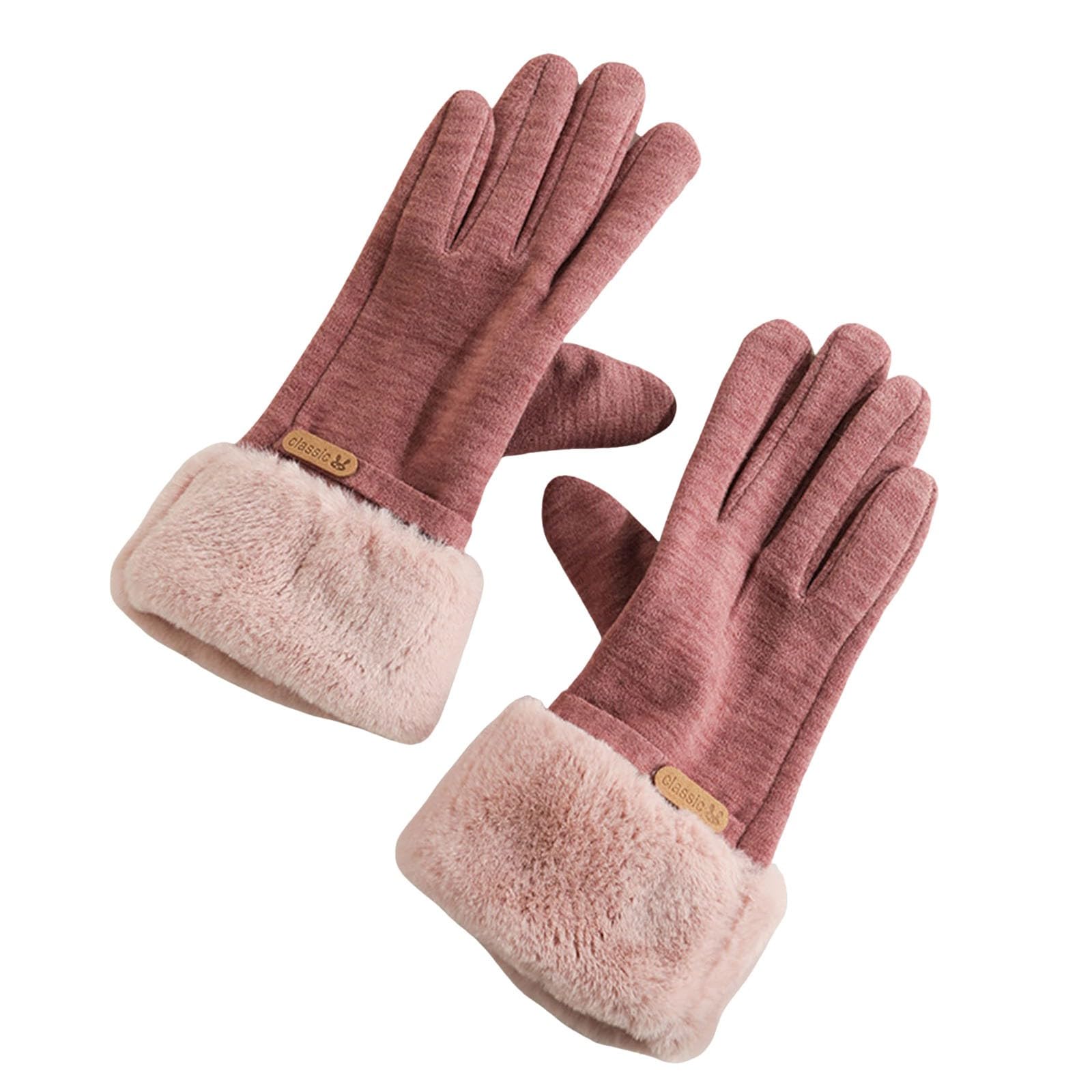 NerYuo Bequeme und modische Baumwollhandschuhe aus Samt für Damen, warm und kältebeständig, mit Plüschmanschette Affenhand Stick (Red, One Size) von NerYuo