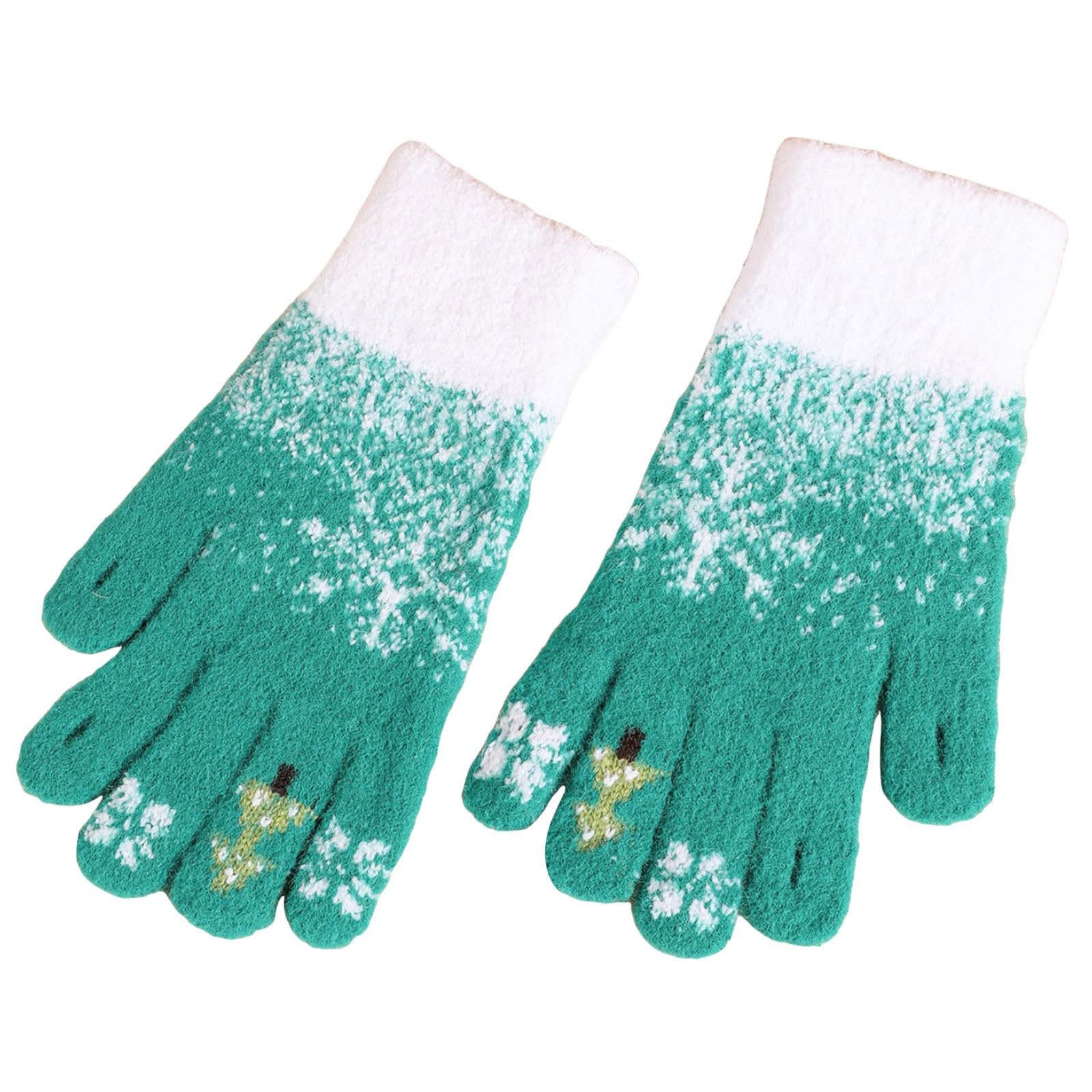 NerYuo Bildschirmhandschuhe, Schneeblume, warme gestrickte Winterhandschuhe, Weihnachtsstrumpffüller für Frauen Lange Netzhandschuhe Schwarz (Green, One Size) von NerYuo