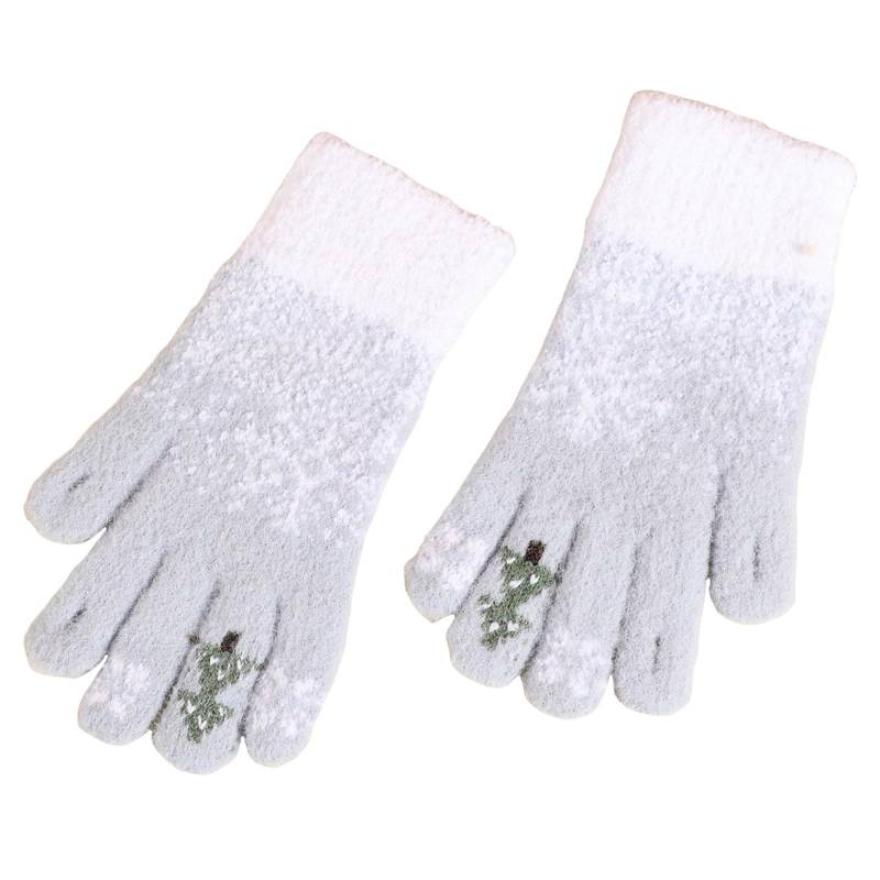 NerYuo Bildschirmhandschuhe, Schneeblume, warme gestrickte Winterhandschuhe, Weihnachtsstrumpffüller für Frauen Lange Netzhandschuhe Schwarz (Light Gray, One Size) von NerYuo