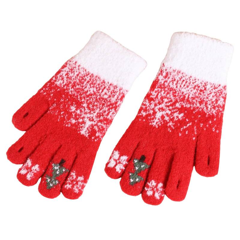 NerYuo Bildschirmhandschuhe, Schneeblume, warme gestrickte Winterhandschuhe, Weihnachtsstrumpffüller für Frauen Lange Netzhandschuhe Schwarz (Red, One Size) von NerYuo