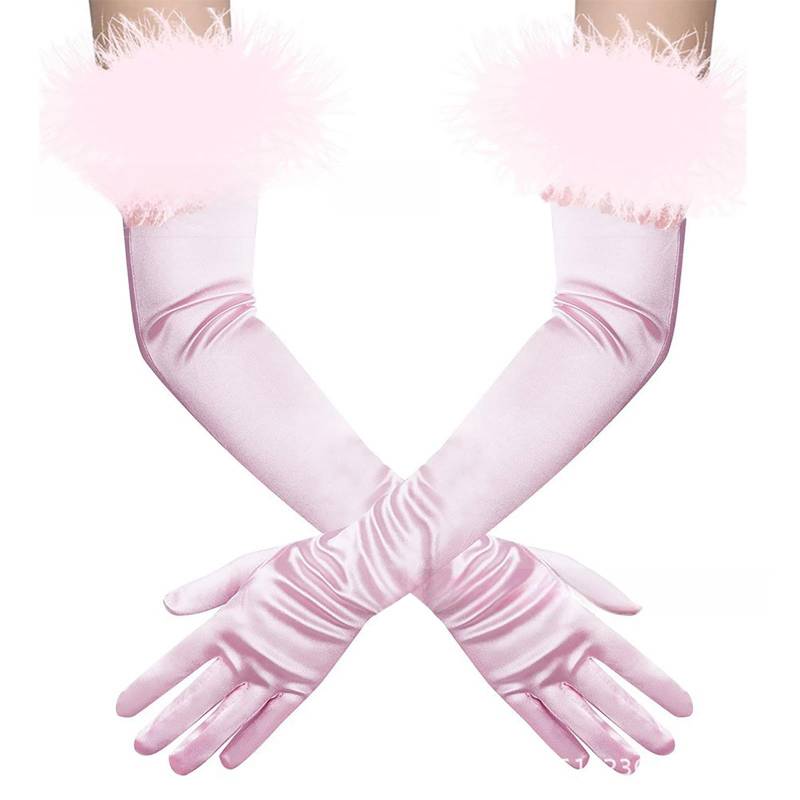 NerYuo Damen Lange Opernparty 1920er Jahre Satin Tea Party Handschuhe Kostüm Stretch Handschuhe Manschetten Federhandschuhe Pfau Ohrringe (One Size) von NerYuo