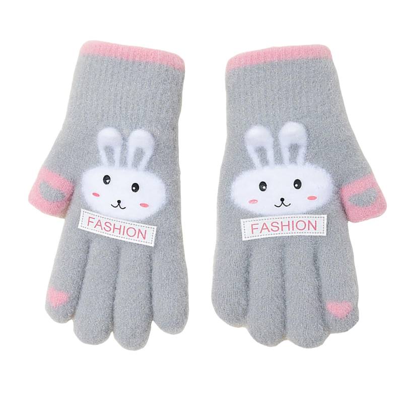 NerYuo Kinder süße Katze warme Handschuhe Winter gestrickte Fäustlinge für Jungen Mädchen Kleinkind 10 15 Jahre alt Dünne Handschuhe Ohne Finger (Light Gray, One Size) von NerYuo