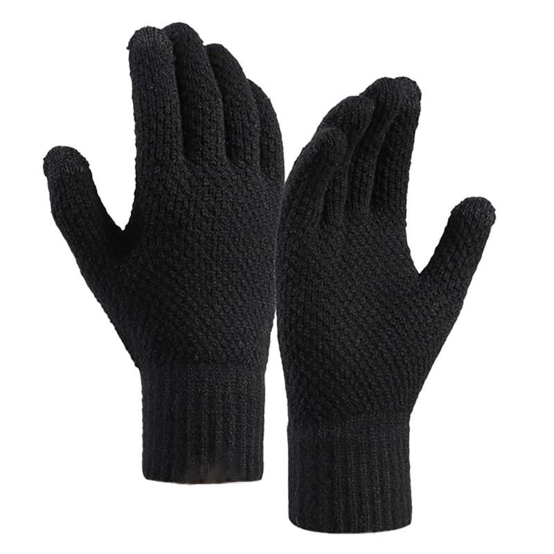 Strickhandschuhe für Herren, Ananas-Muster und Haarverdichtung, um im Herbst und Winter warme Bildschirmhandschuhe zu halten Winterhandschuhe Damen Fell (Black, One Size) von NerYuo