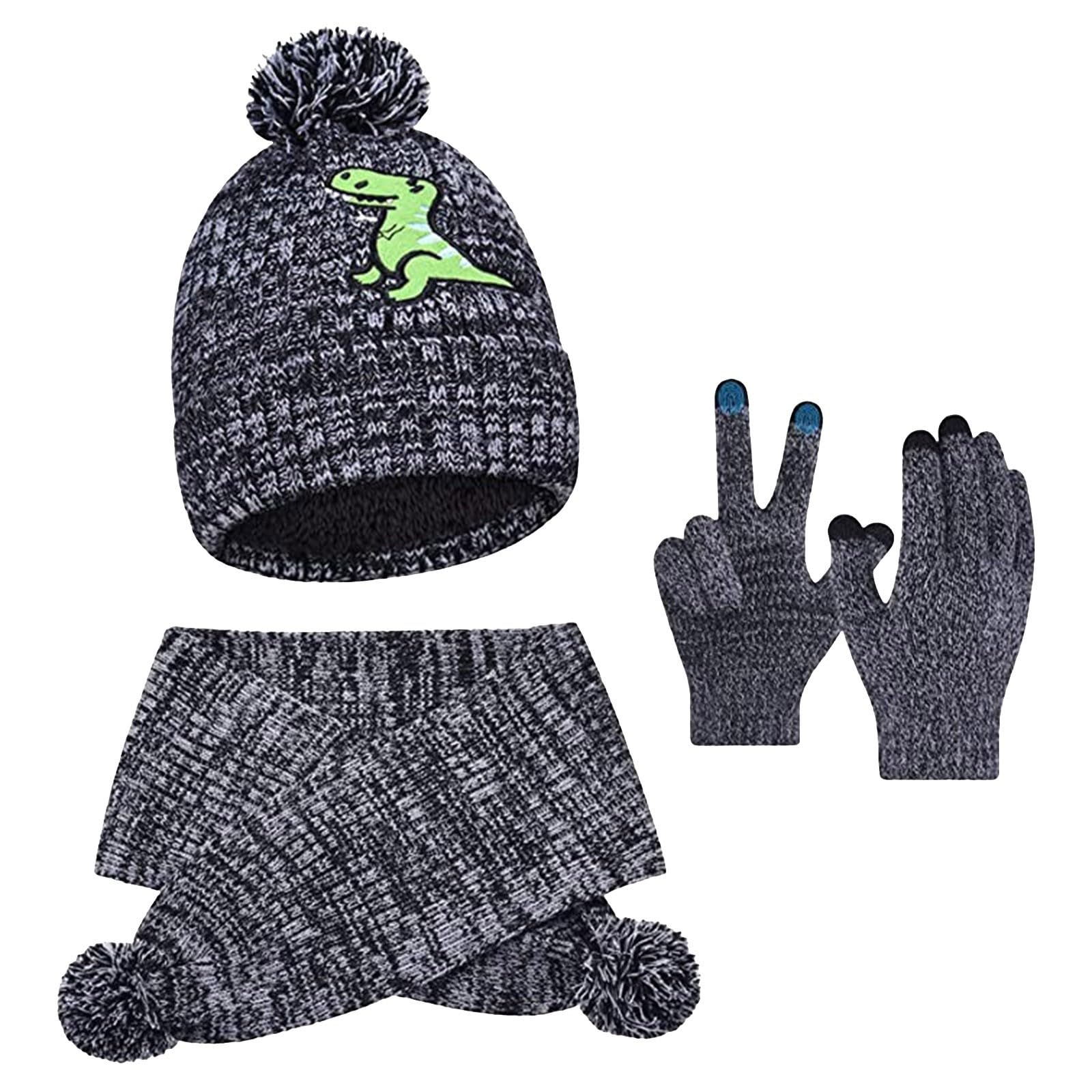 Strickmütze, Schal, Handschuhe, Wärmer, hält im Herbst und Winter warm, warme Mütze, 1 bis 6 Jahre Handschuhe Spitzen (Black, One Size) von NerYuo