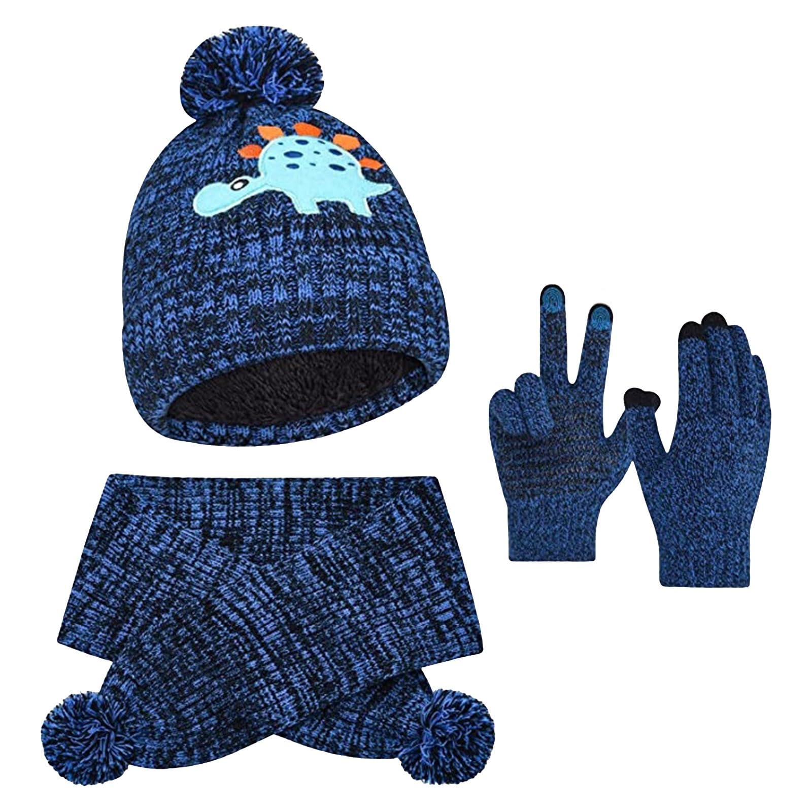 Strickmütze, Schal, Handschuhe, Wärmer, hält im Herbst und Winter warm, warme Mütze, 1 bis 6 Jahre Handschuhe Spitzen (Blue, One Size) von NerYuo