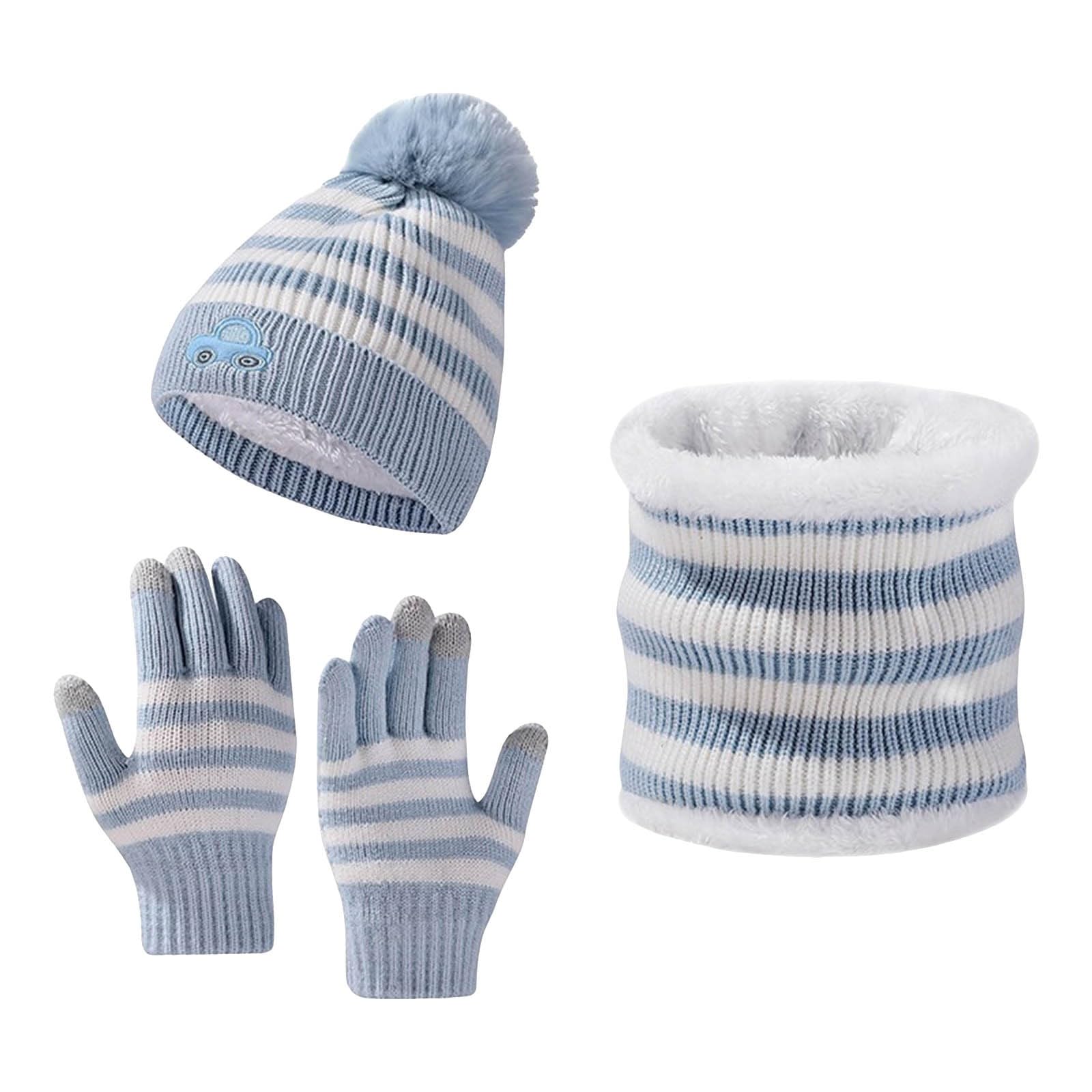 Strickmütze, Schal, Handschuhe, Wärmer, hält warm im Herbst und Winter, warme Mütze Damen Winterhandschuhe Warm (Blue, One Size) von NerYuo