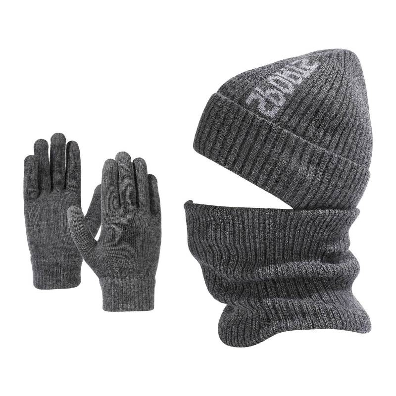 Strickmütze, Schal, Handschuhe, Wärmer, hält warm im Herbst und Winter, warme Mütze Damenhandschuhe Warm Gefüttert (Dark Gray, One Size) von NerYuo