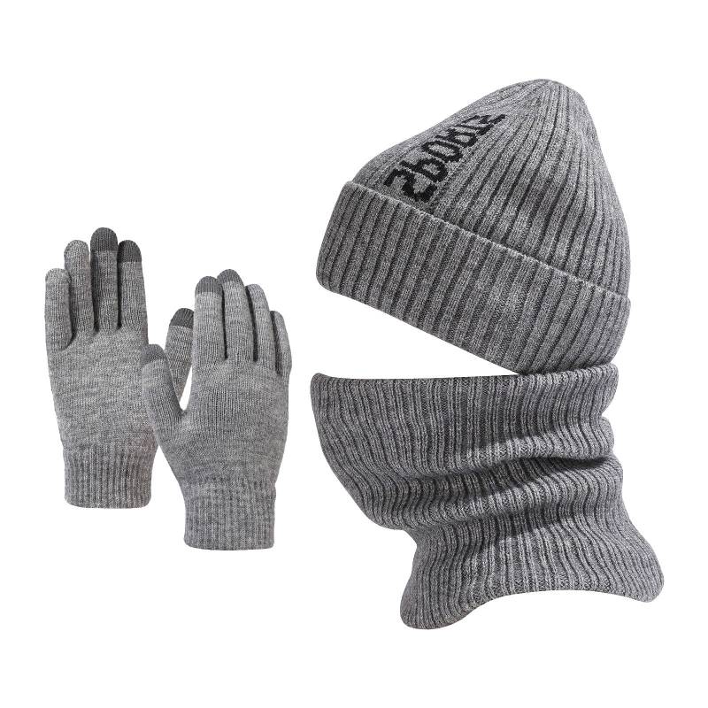 Strickmütze, Schal, Handschuhe, Wärmer, hält warm im Herbst und Winter, warme Mütze Damenhandschuhe Warm Gefüttert (Grey, One Size) von NerYuo