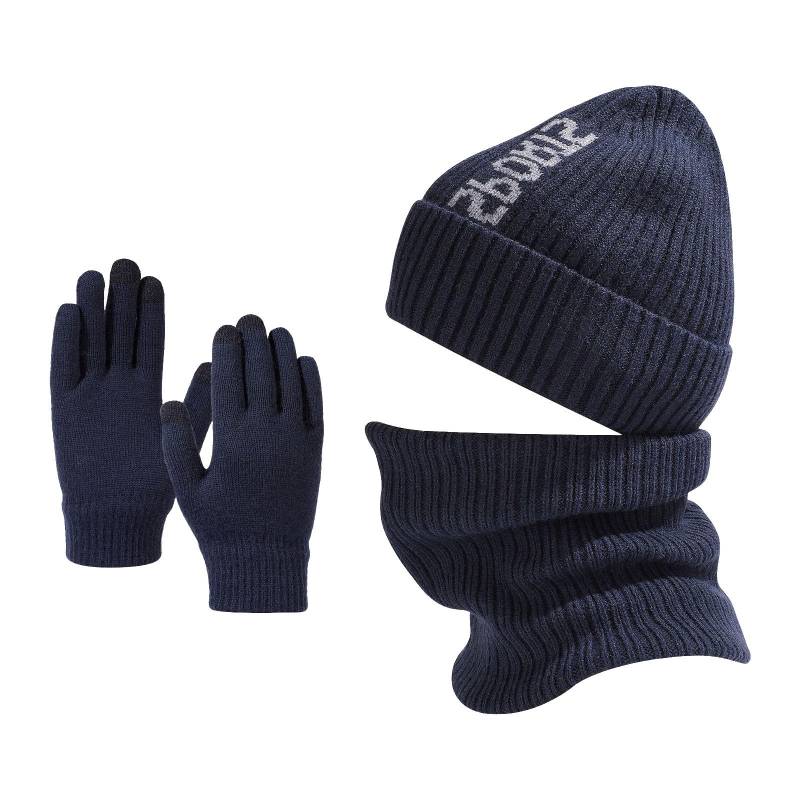 Strickmütze, Schal, Handschuhe, Wärmer, hält warm im Herbst und Winter, warme Mütze Damenhandschuhe Warm Gefüttert (Navy, One Size) von NerYuo