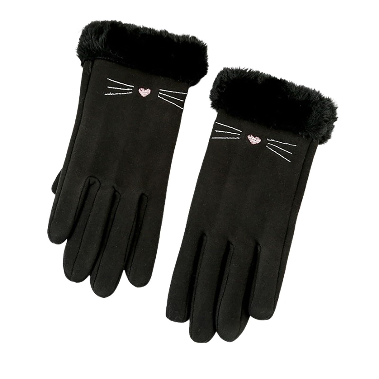 Warme Handschuhe für Damen, süß und dick aus Samt, für Herbst und Winter Hochzeit Schmuck Perlen (Black, One Size) von NerYuo